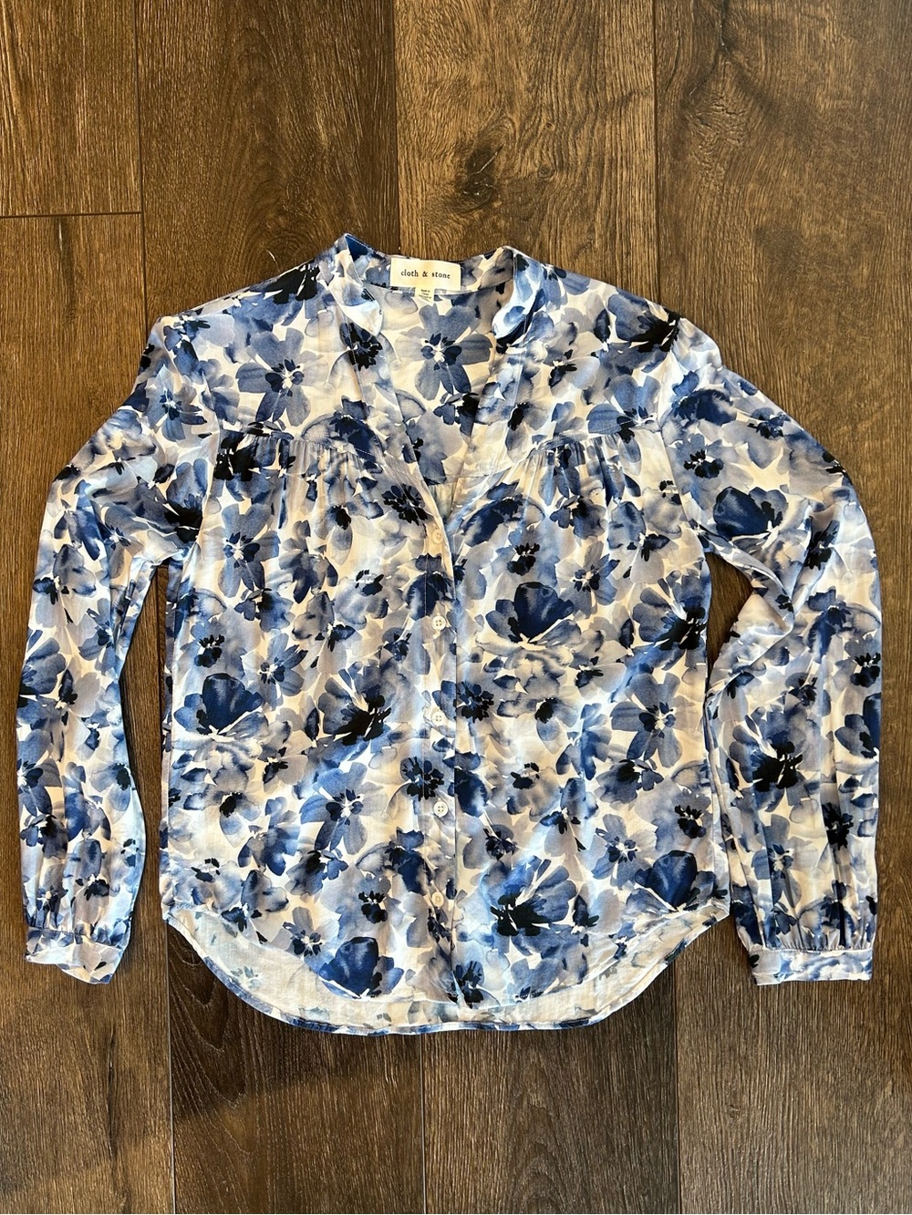 Anthropology’s Cloth & Stone Blue Floral Popover Blouse
